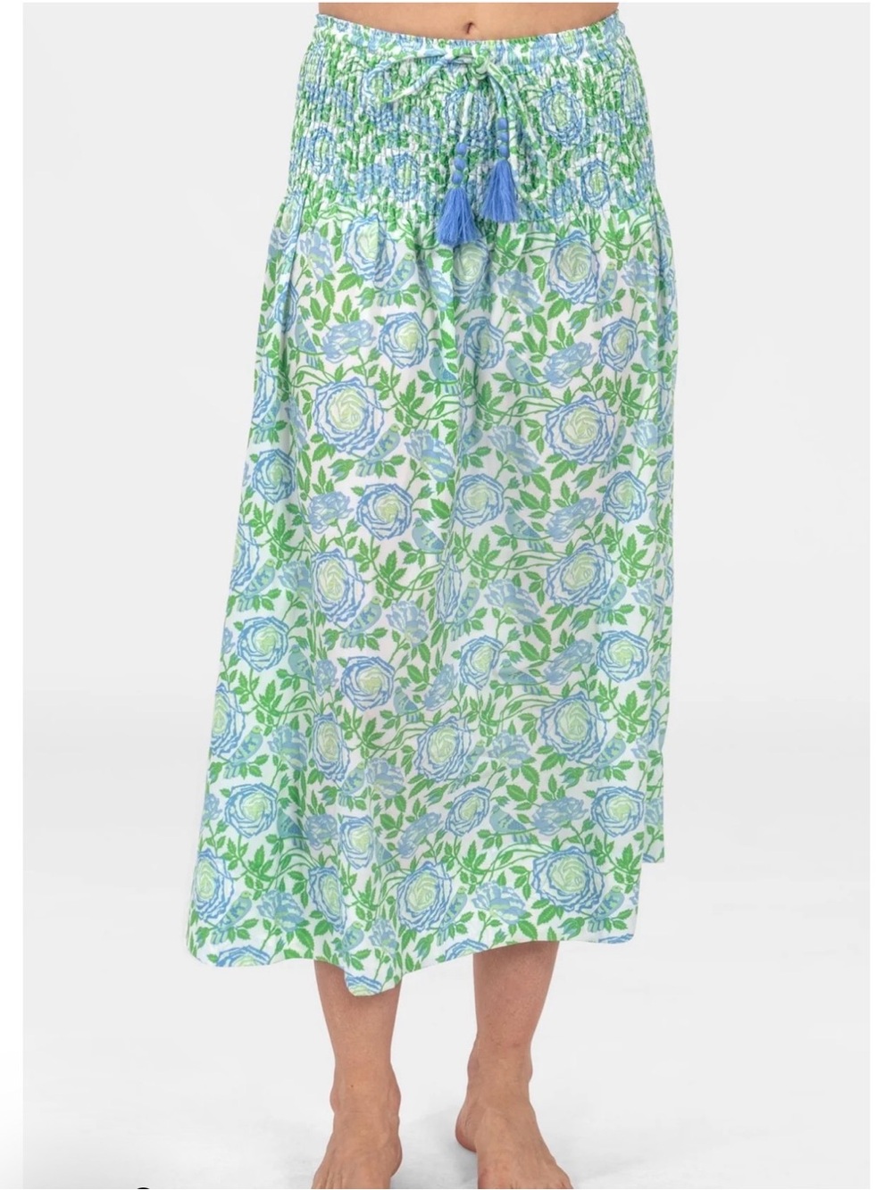 NWT Gretchen Scott Designs Blue & Green Smocked Floral Skirt/Dress